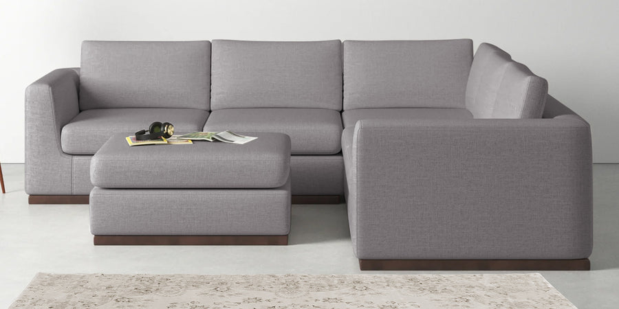 Freedom Velvet 6 Seater Rhs Corner Sofa In Concrete Grey Colour With Ottoman - Febonic Living