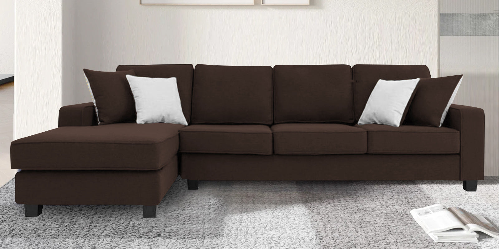 Ladybug Fabric RHS Sectional Sofa (3+Lounger) In Coffee Brown Colour