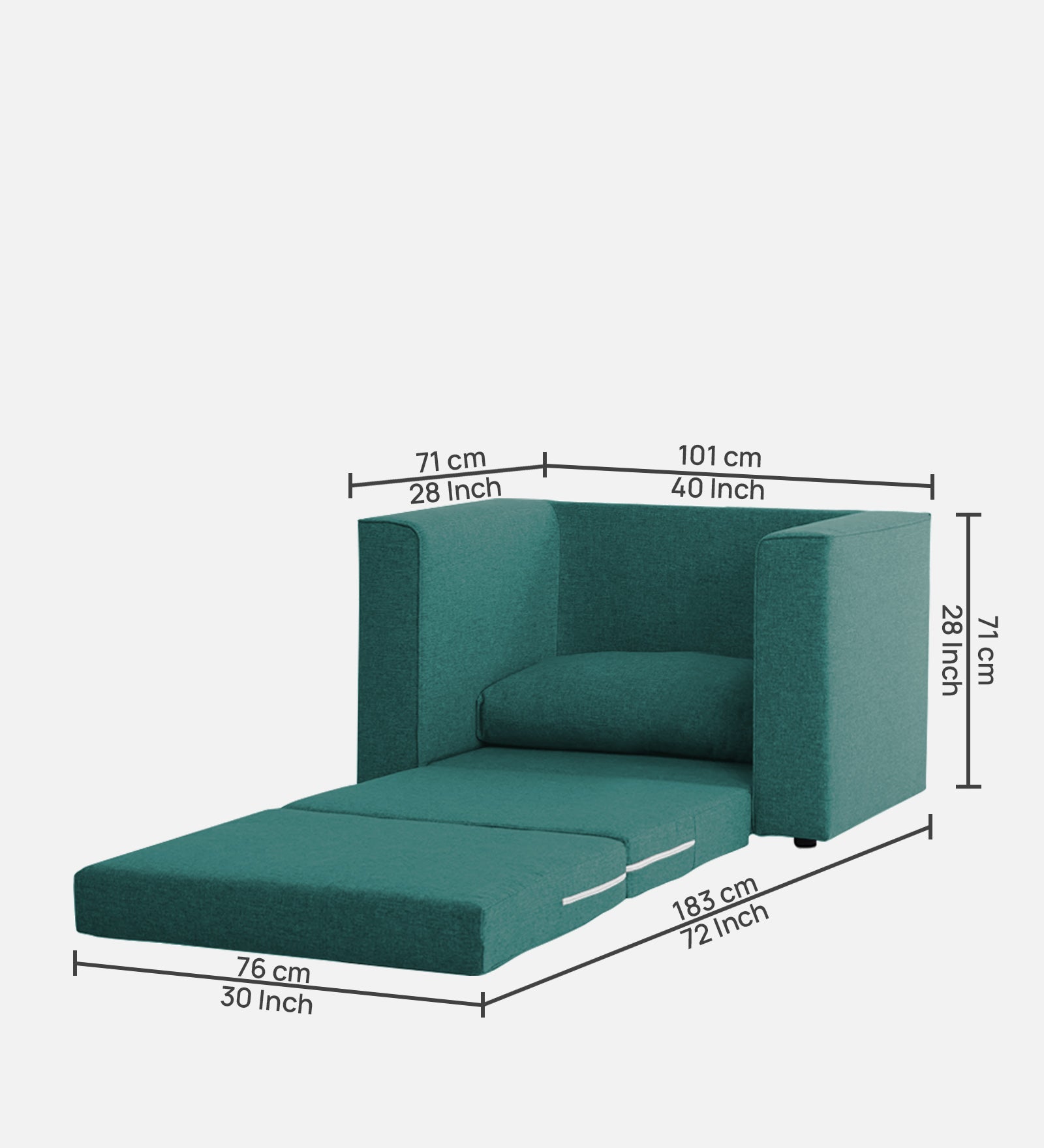 Kenia Fabric 1 Seater Convertible Sofa Cum Bed in Sea Green Colour