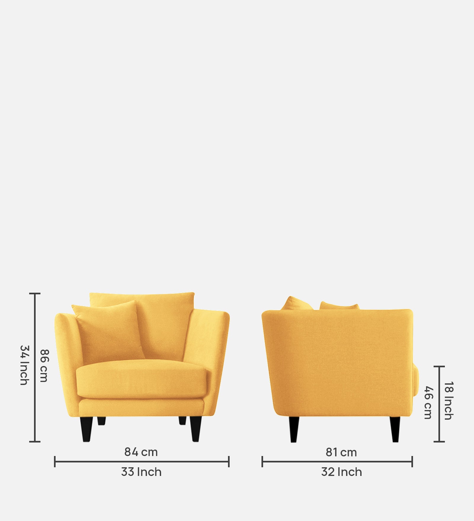 Norway Velvet 1 Seater Sofa In Turmeric Yellow Colour