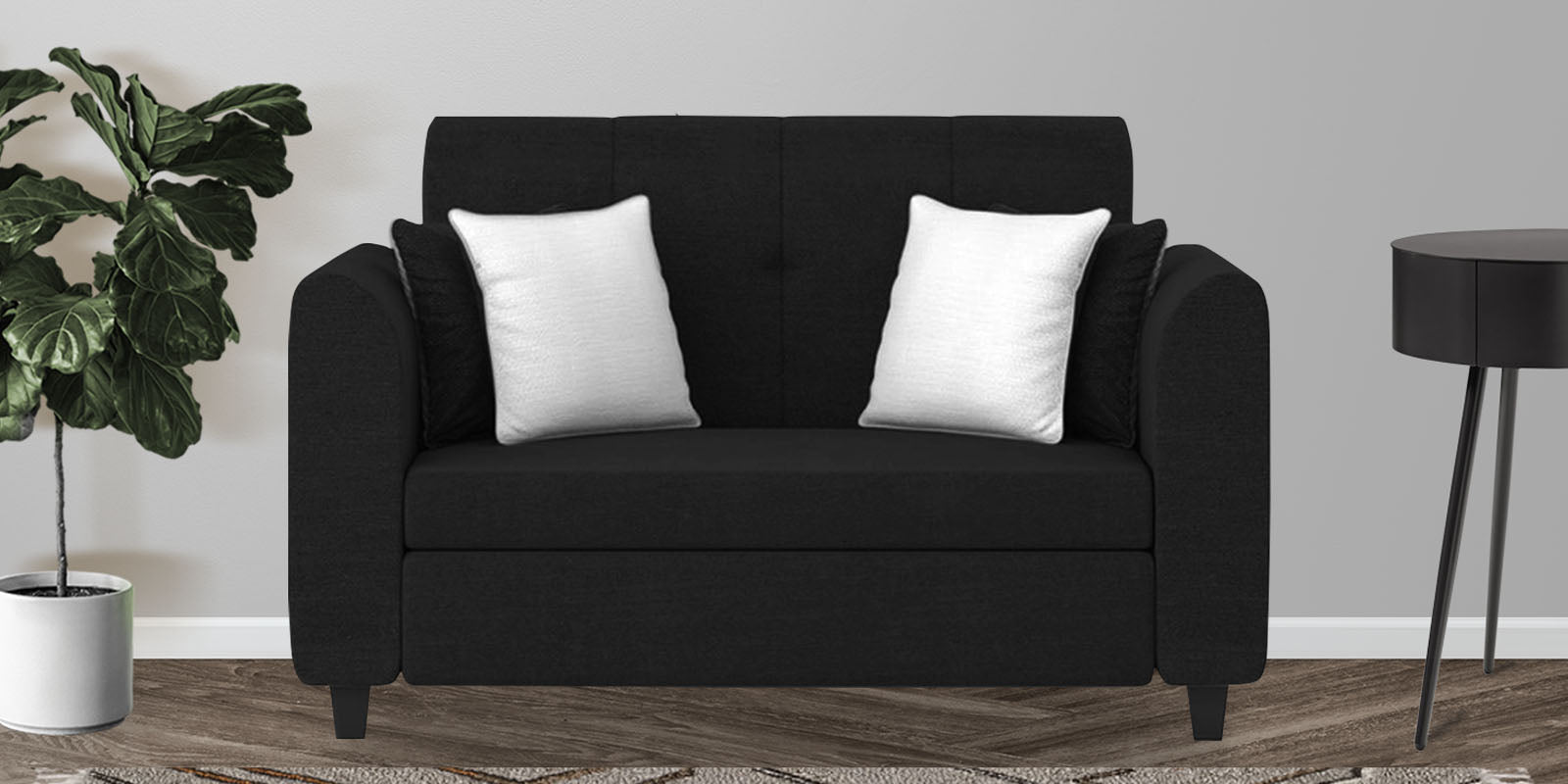 Denmark Fabric 2 Seater Sofa in Zed Black Colour