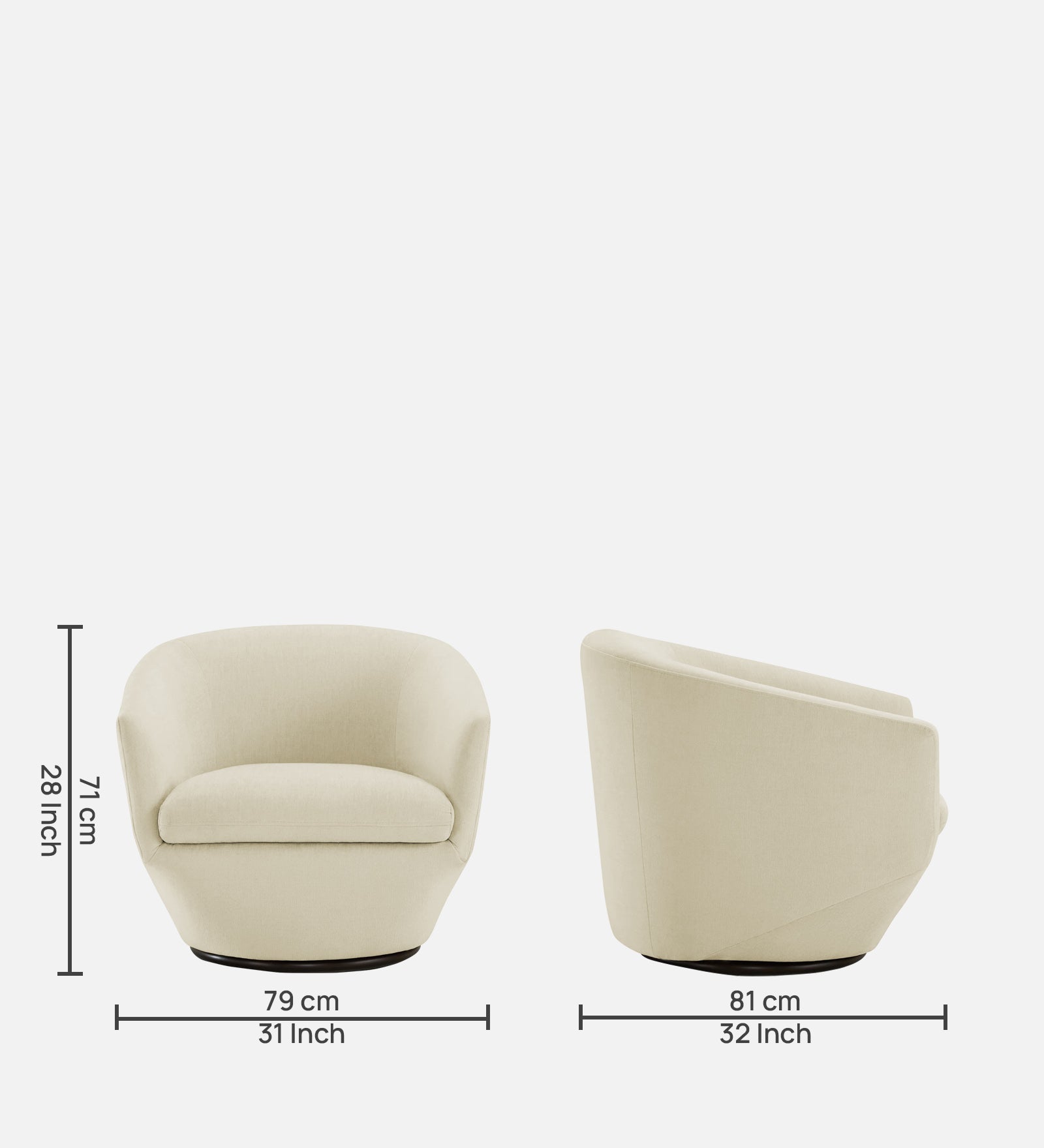 Haddie Velvet Swivel Chair in Warm White Colour