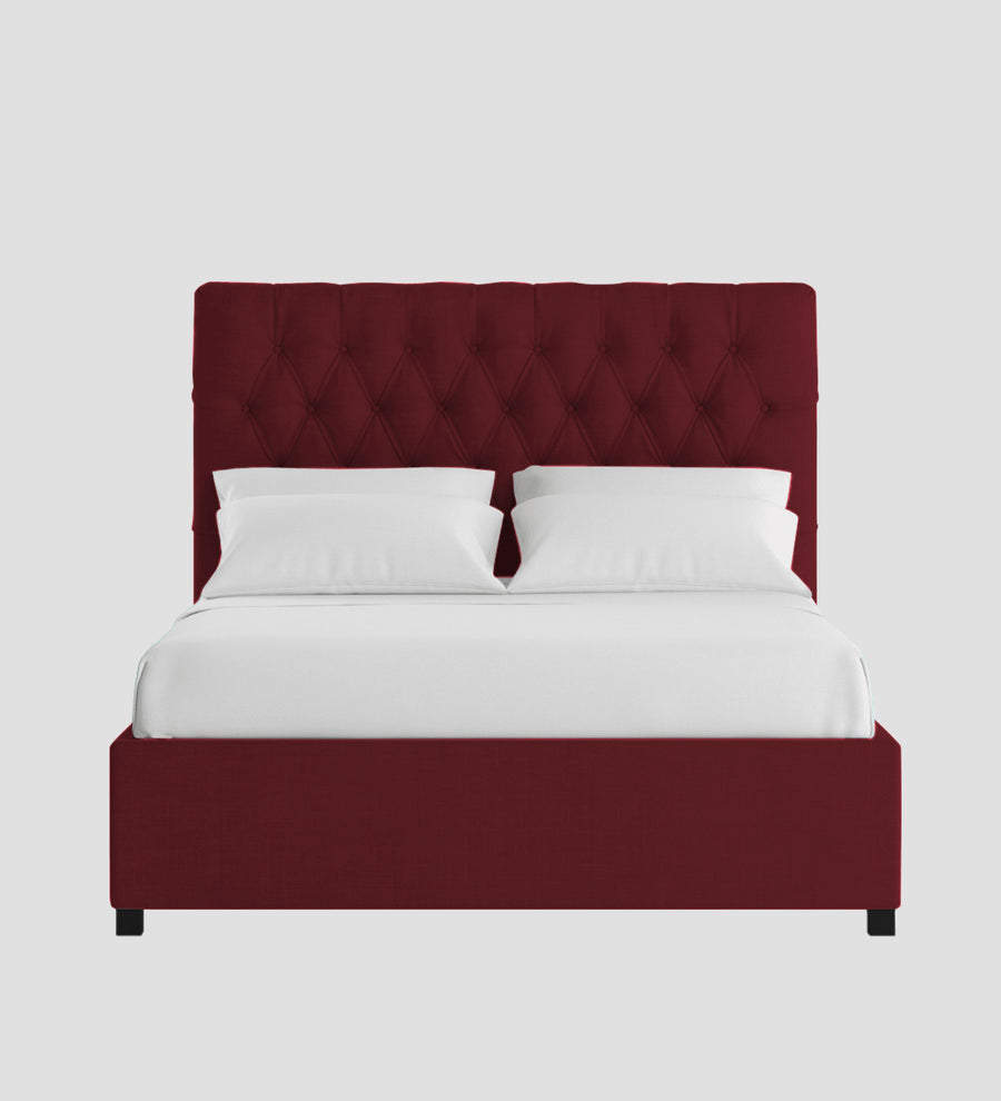 Isko Fabric Upholstered King Size Bed In Blood Maroon Colour With Box Storage - Febonic Living