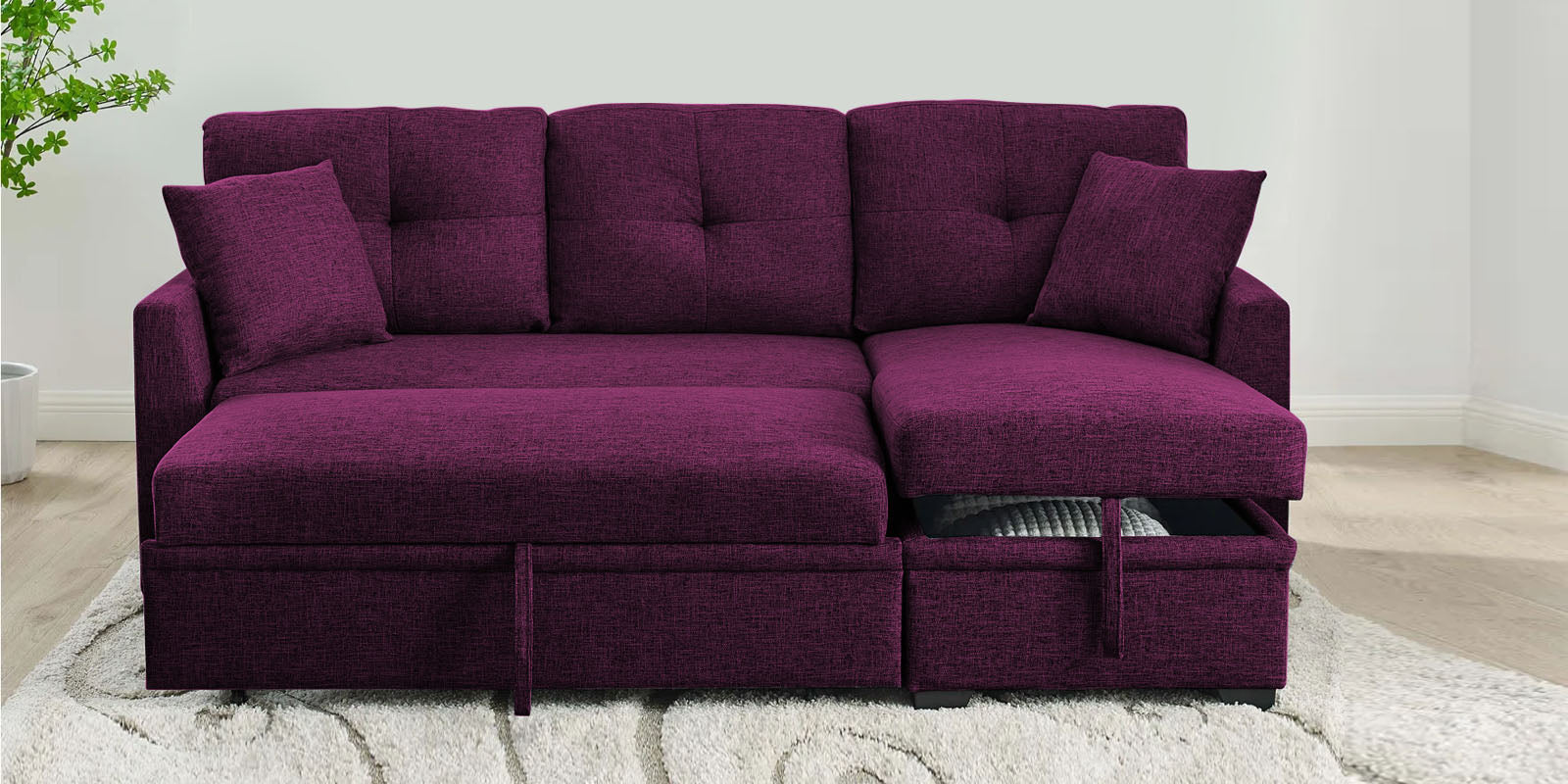 Jody Fabric 3 Seater Pull Out Sofa Cum Bed In Greek Purple Colour