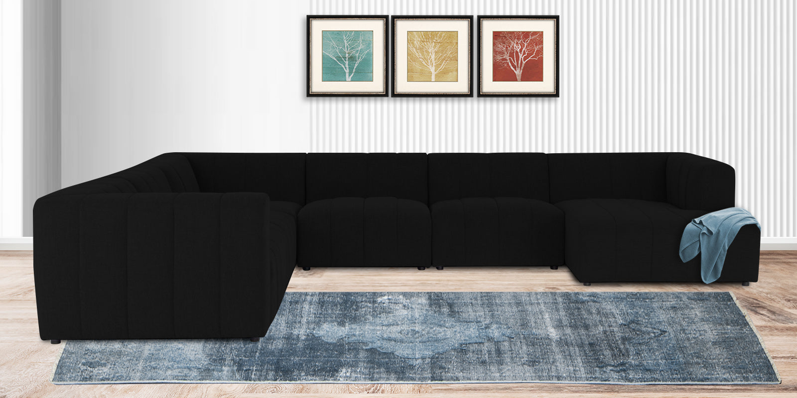 Damo Fabric LHS 8 Seater Sectional Sofa In Zed Black Colour