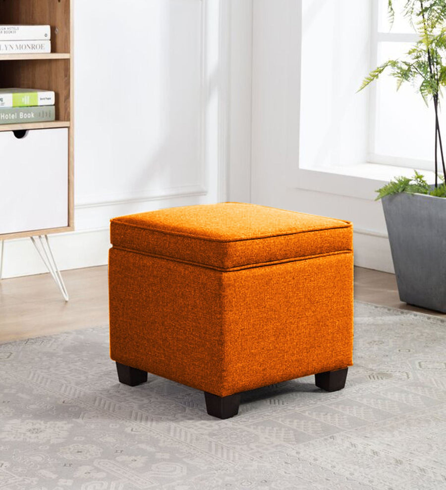 Sudan Fabric Ottoman In Vivid Orange Colour With Storage - Febonic Living