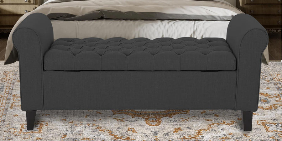 Nowia Fabric 3 Seater Recamier In Charcoal Grey Colour With Storage - Febonic Living