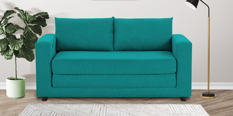Roman Fabric 3 Seater Foldable Sofa Cum Bed In Sea Green Colour With Usb Port - Febonic Living