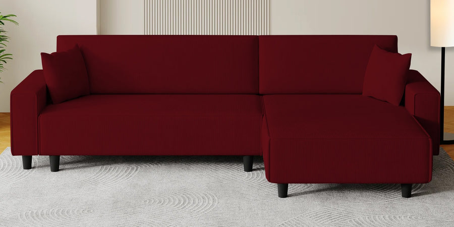 Peach Fabric Lhs 6 Seater Sofa Cum Bed With Storage In Ruby Red Colour - Febonic Living