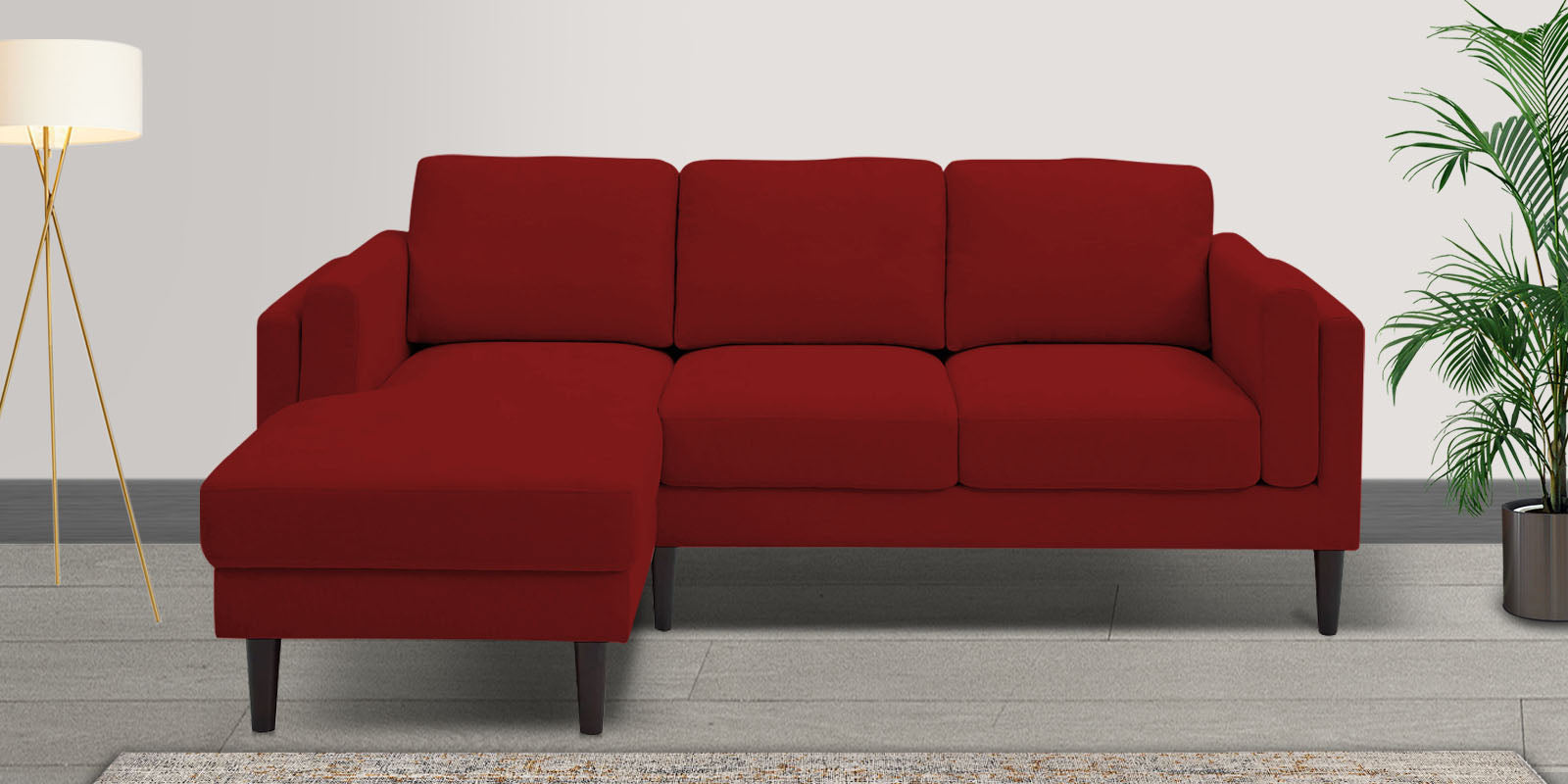 Creata Fabric RHS Sectional Sofa (2+Lounger) in Blood Maroon Colour by Febonic