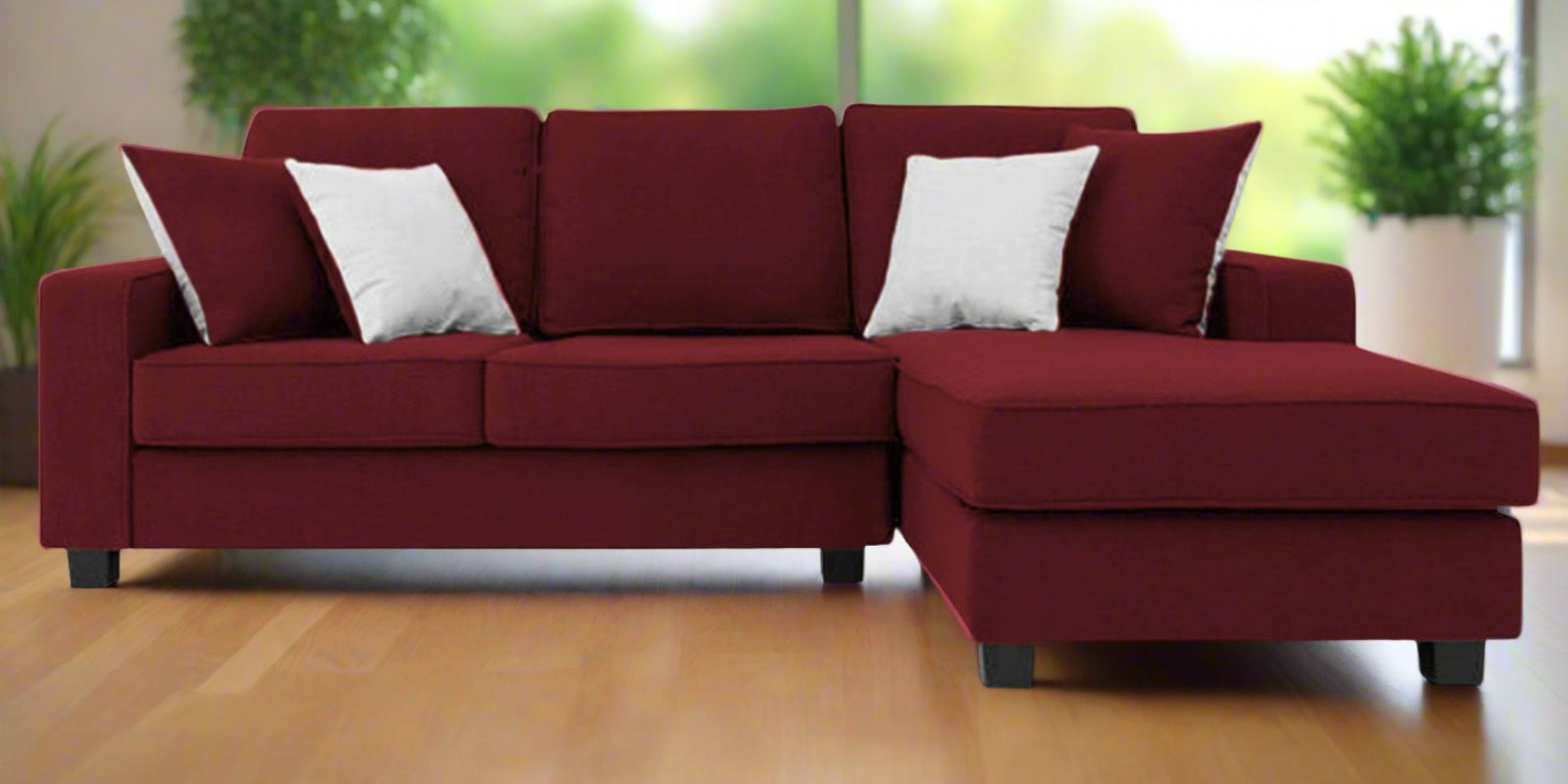 Ladybug Fabric LHS Sectional Sofa (2+Lounger) In Blood Maroon Colour