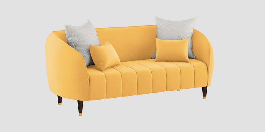 Hairo Velvet 2 Seater Sofa In Turmeric Yellow Colour - Febonic Living