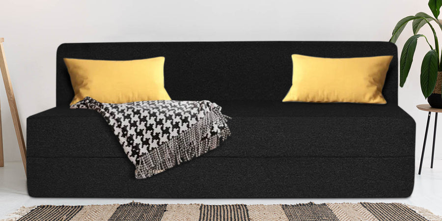 Fleepy Fabric 3 Seater Foldable Sofa Cum Bed In Zed Black Colour - Febonic Living