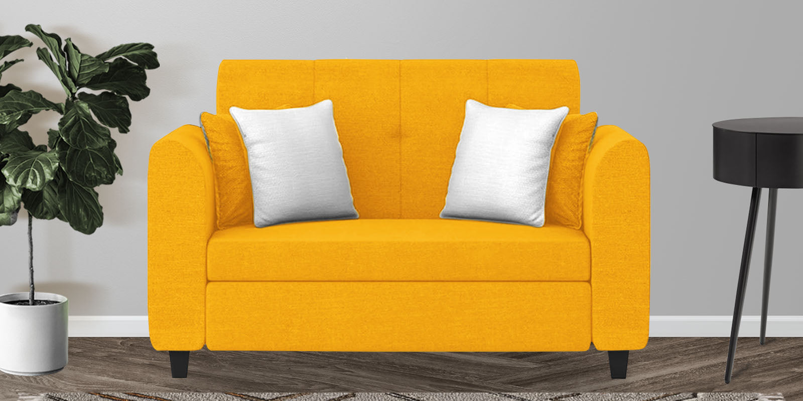 Denmark Fabric 2 Seater Sofa in Bold Yellow Colour