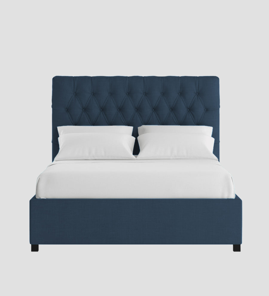 Isko Fabric Upholstered King Size Bed In Light Blue Colour With Box Storage - Febonic Living