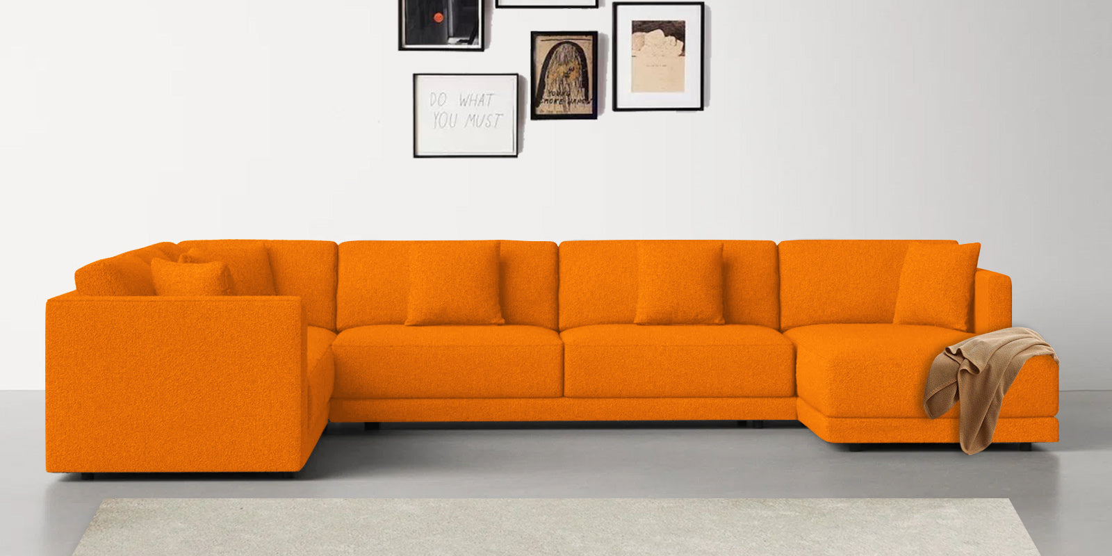 Carlin Fabric LHS 8 Seater Sectional Sofa In Vivid Orange Colour