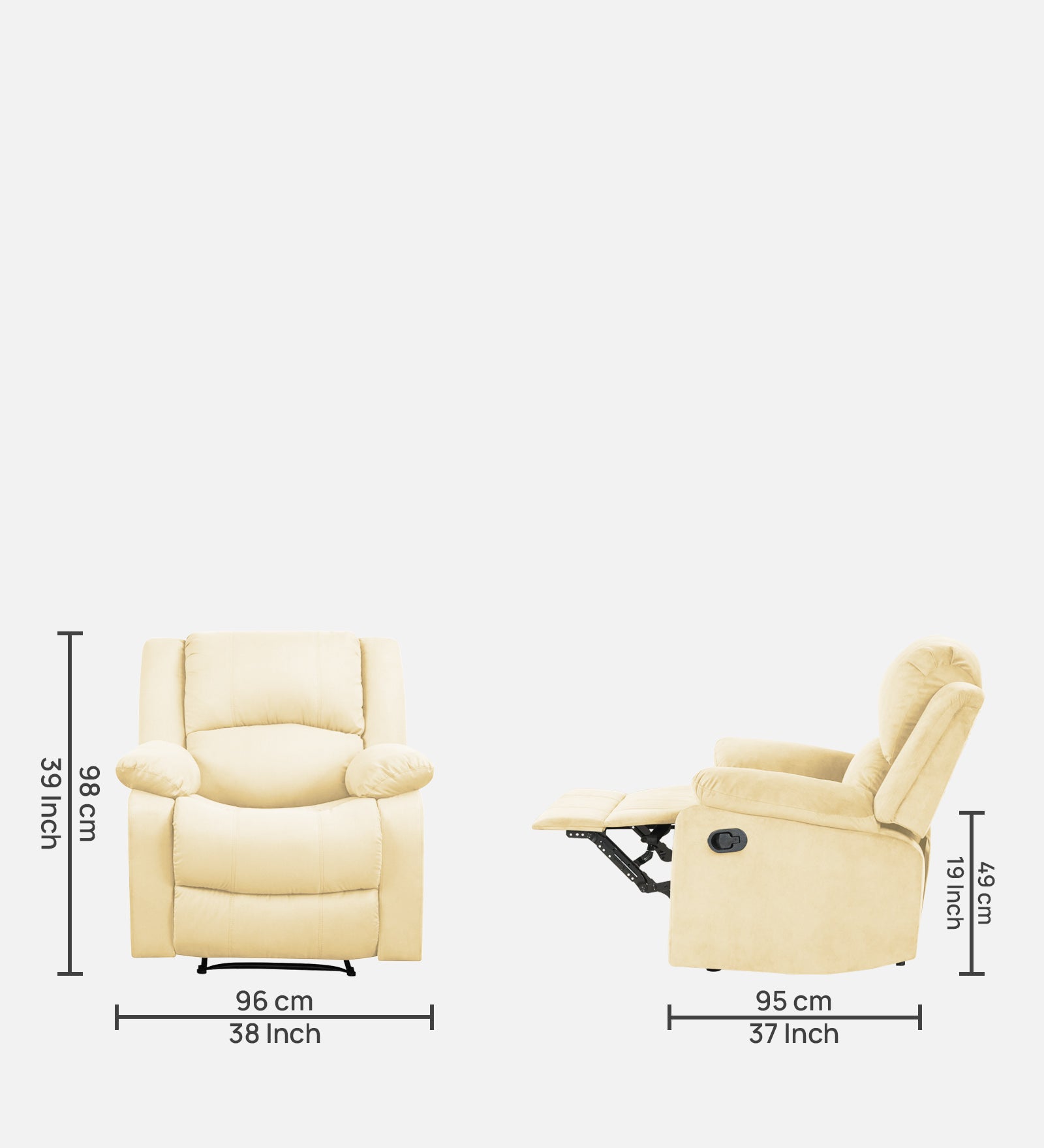 Henry Velvet Manual 1 Seater Recliner In Sandy Beige Colour