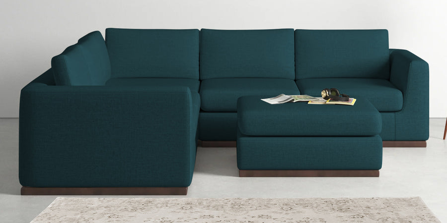 Freedom Velvet 6 Seater Lhs Corner Sofa In Arabian Green Colour With Ottoman - Febonic Living