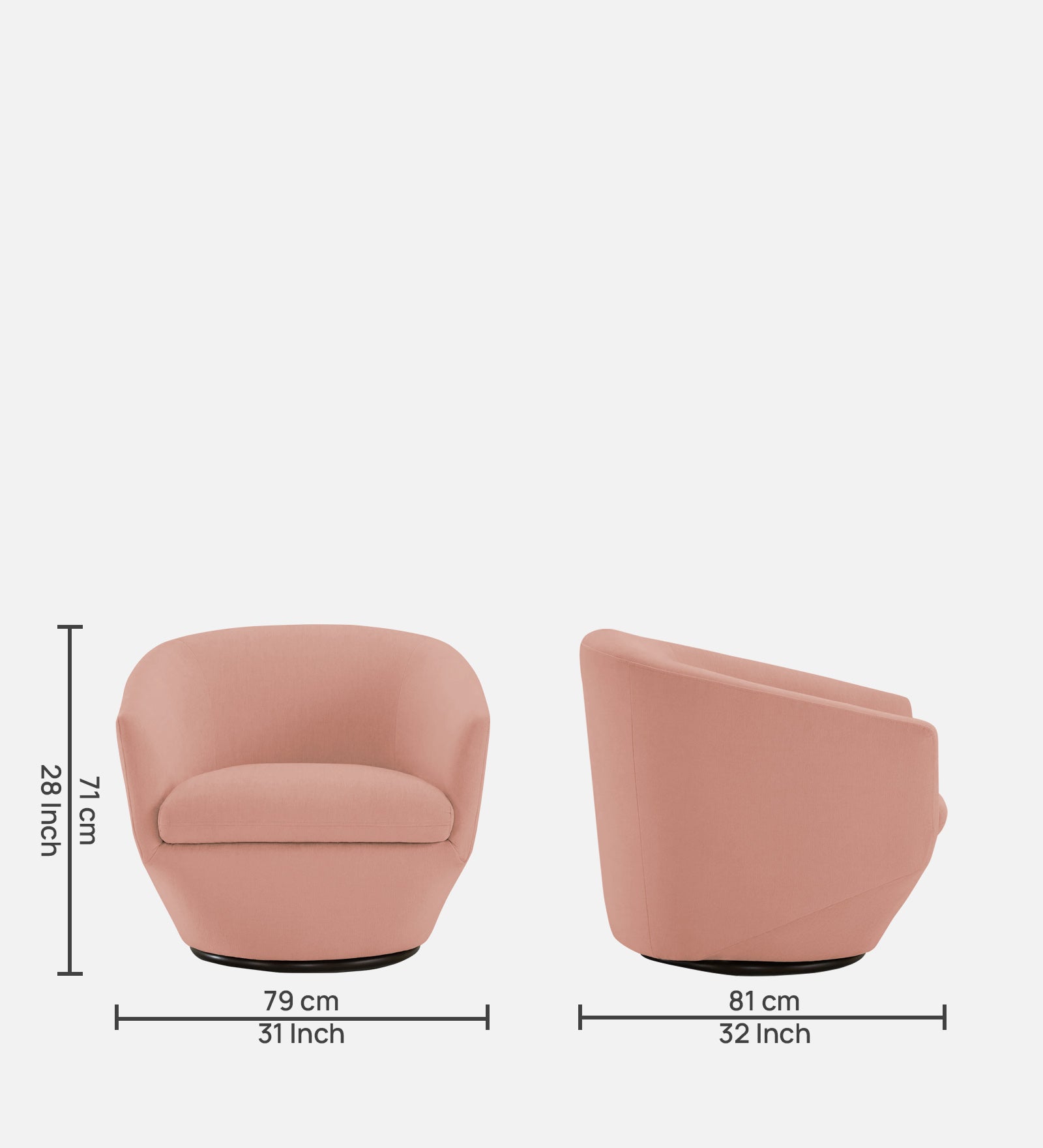 Haddie Velvet Swivel Chair in Blush Pink Colour