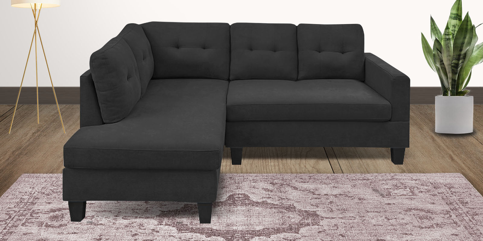 Thomas Fabric RHS Sectional Sofa (2+Lounger) in Charcoal Grey Colour