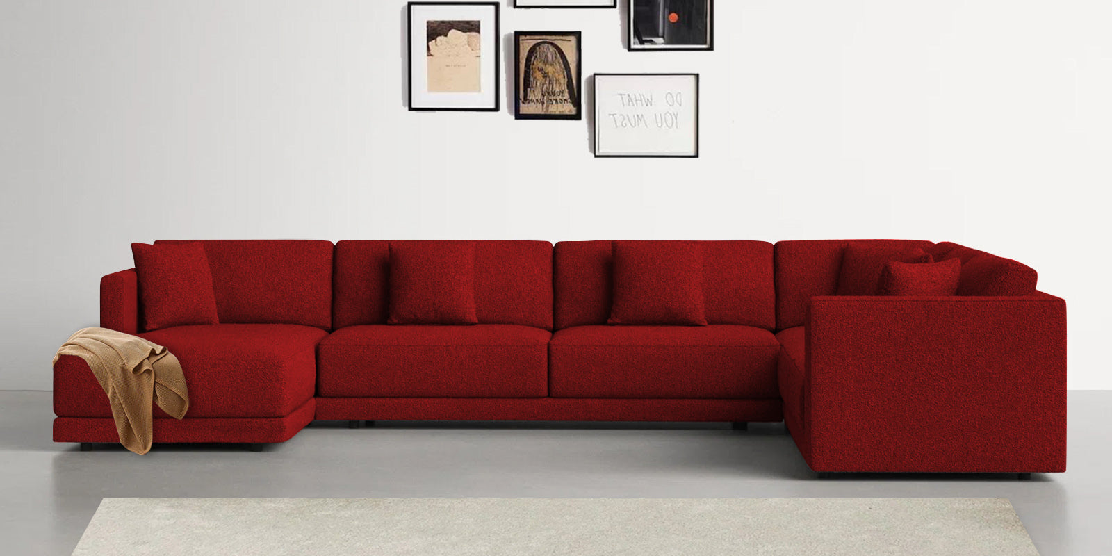 Carlin Fabric RHS 8 Seater Sectional Sofa In Blood Maroon Colour