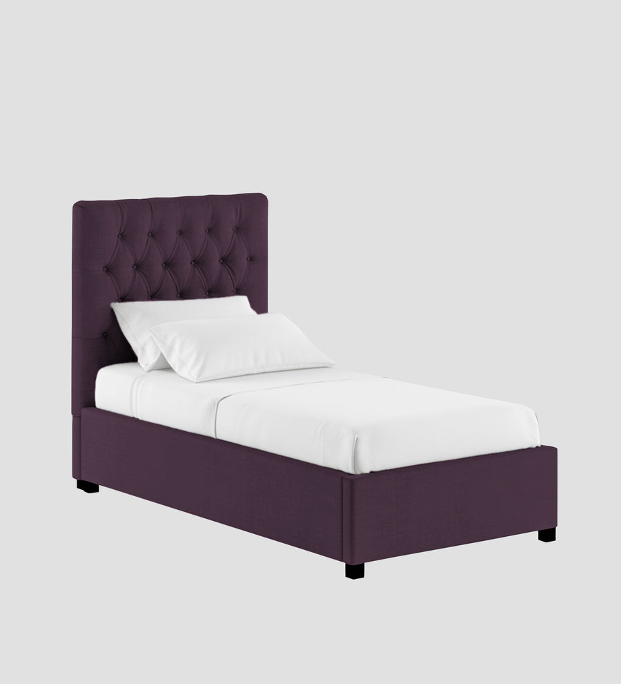 Isko Fabric Upholstered Single Size Bed In Greek Purple Colour With Box Storage - Febonic Living