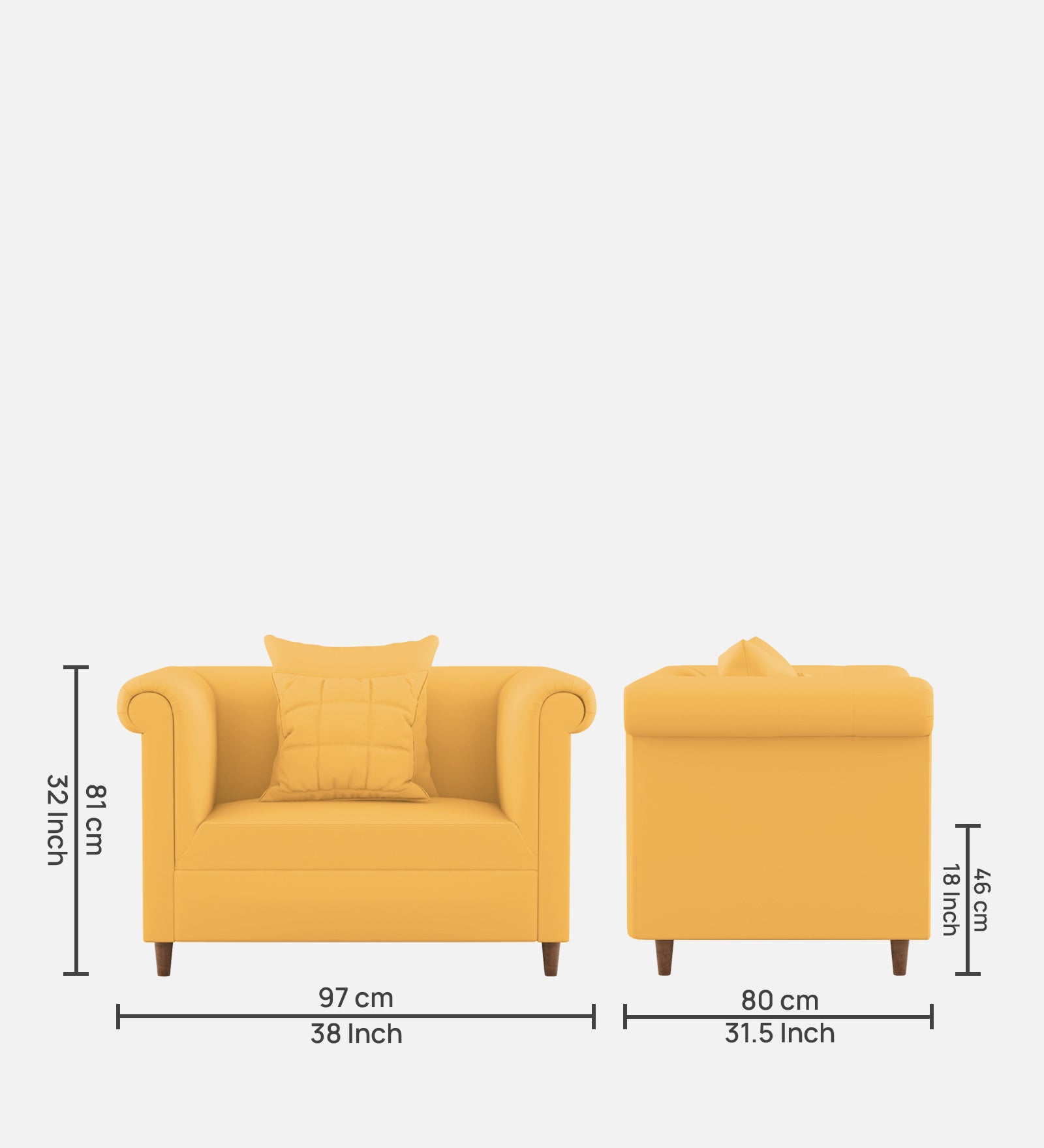 Rubi Velvet 1 Seater Sofa in Turmeric yellow Colour