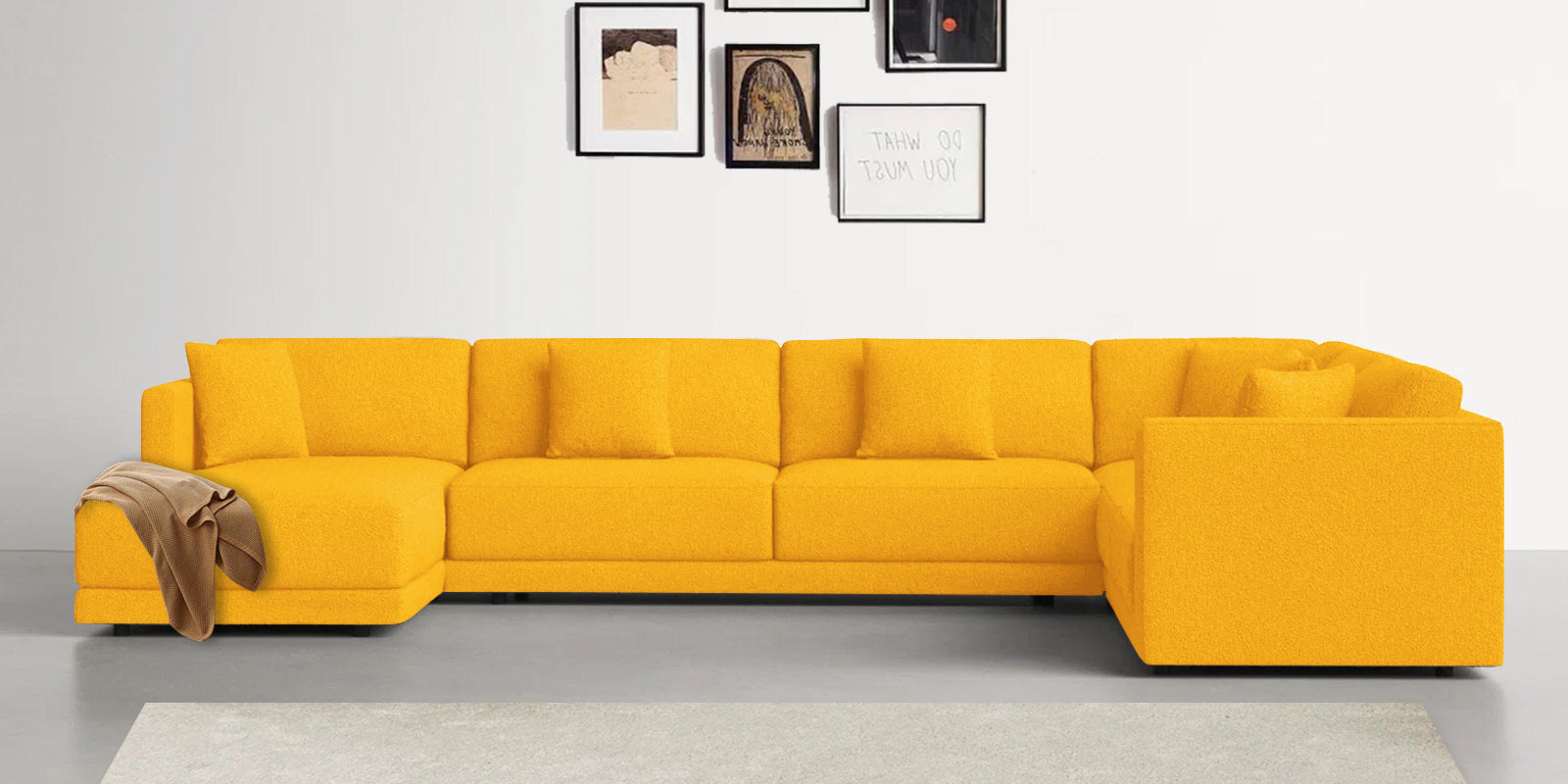 Carlin Fabric RHS 8 Seater Sectional Sofa In Bold Yellow Colour