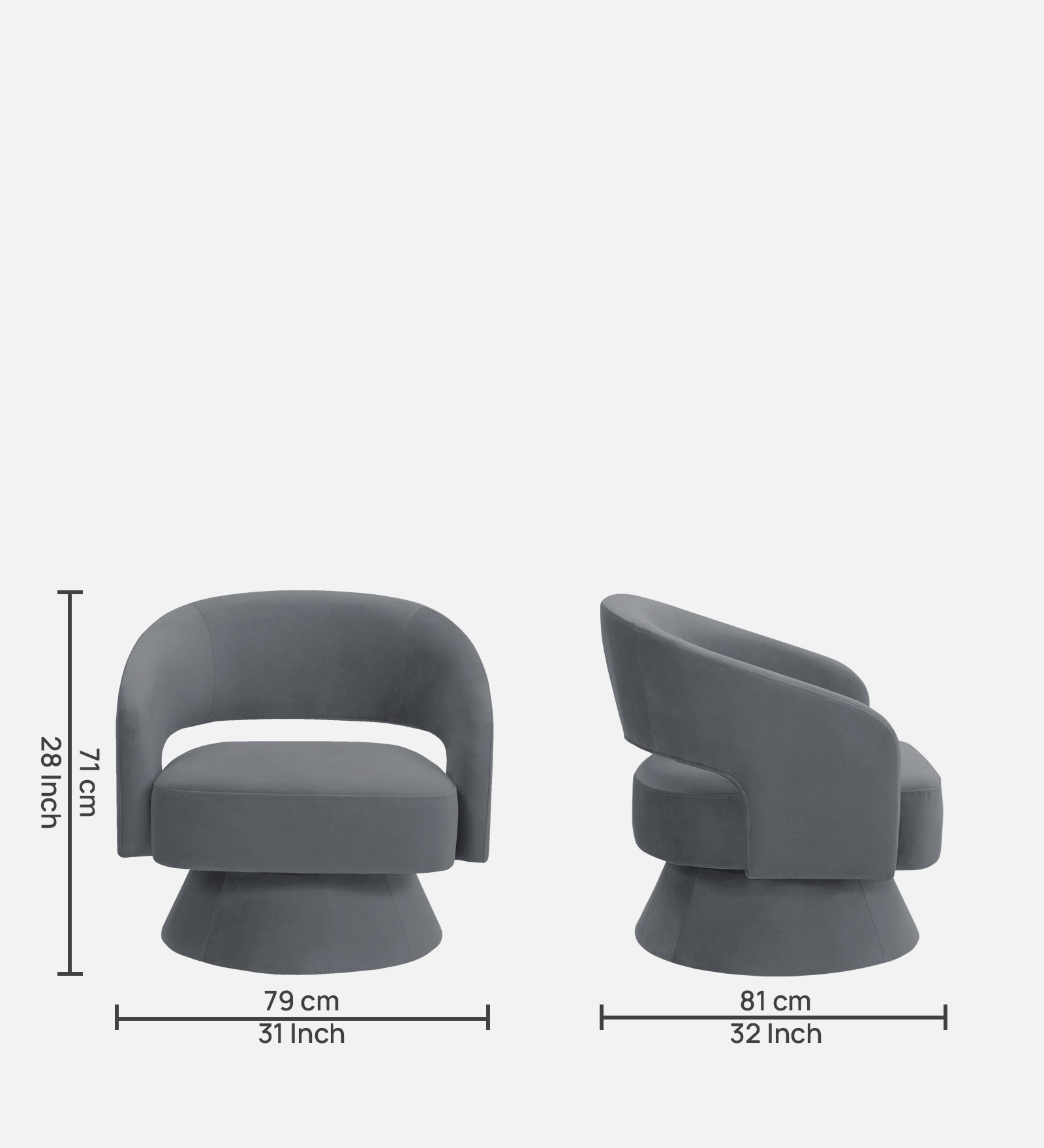 Pendra Velvet Swivel Chair in Pubble Grey Colour