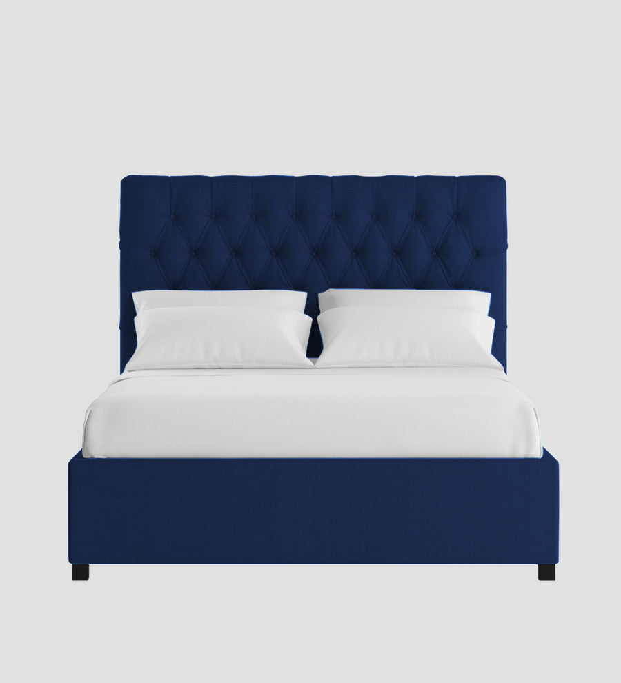Isko Fabric Upholstered King Size Bed In Royal Blue Colour With Box Storage - Febonic Living
