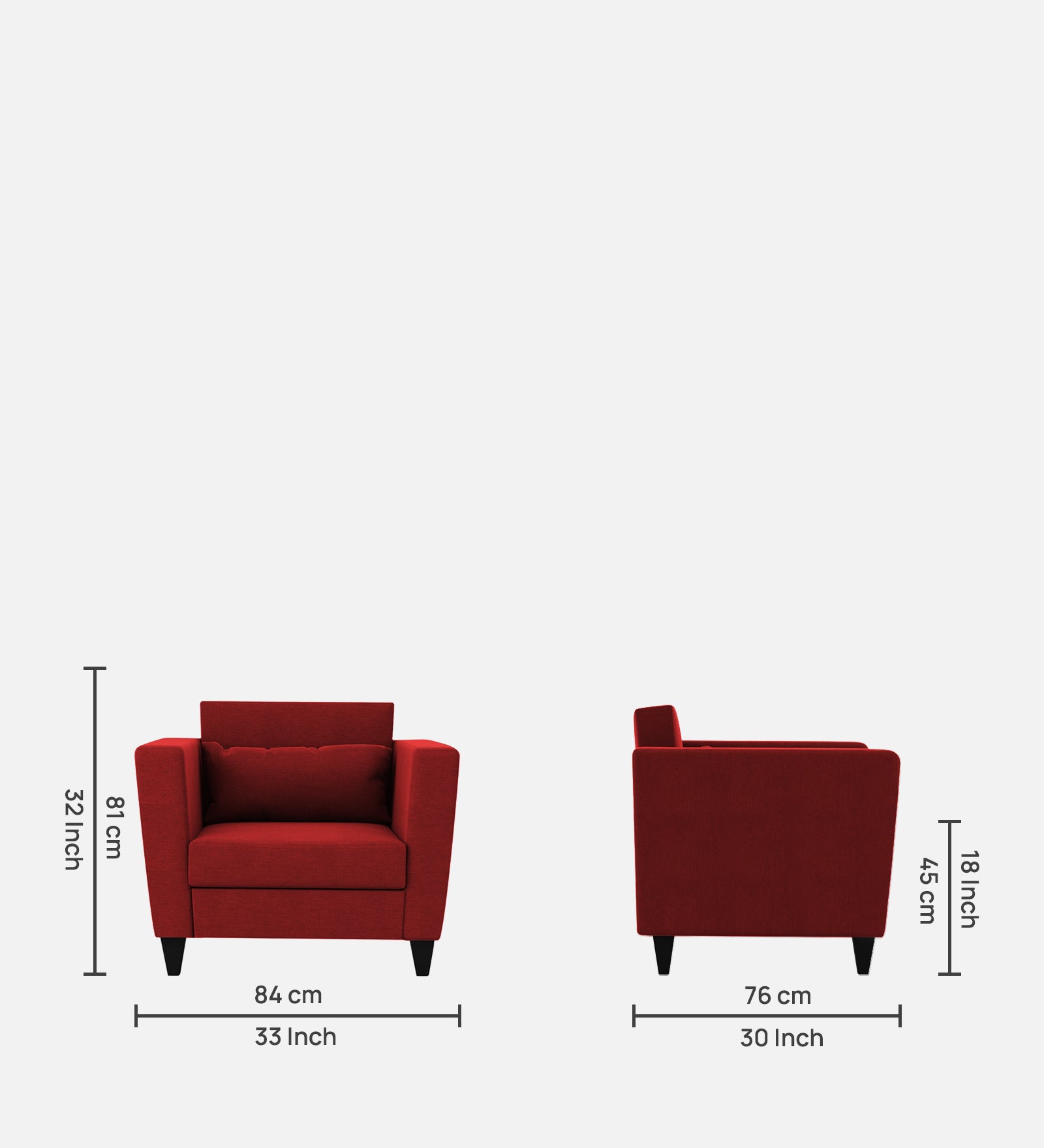 Tokyo Fabric 1 Seater Sofa in Blood Maroon Colour
