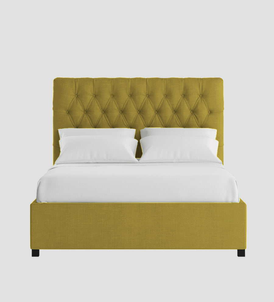Isko Fabric Upholstered King Size Bed In Parrot Green Colour With Box Storage - Febonic Living