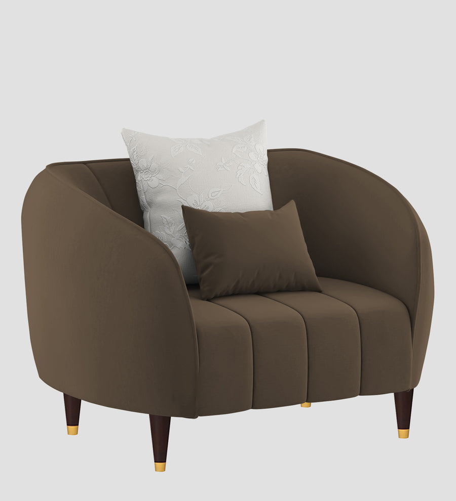 Hairo Velvet 1 Seater Sofa In Shade Brown Colour - Febonic Living