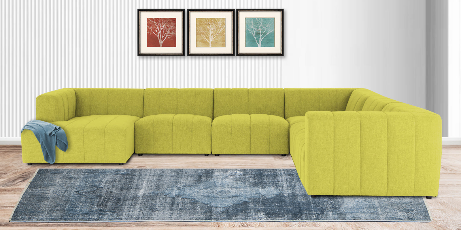 Damo Fabric RHS 8 Seater Sectional Sofa In Parrot Green Colour