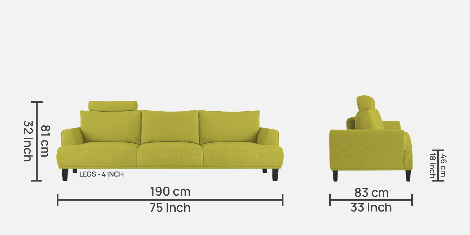 Como Fabric 3 Seater Sofa in Parrot Green Colour