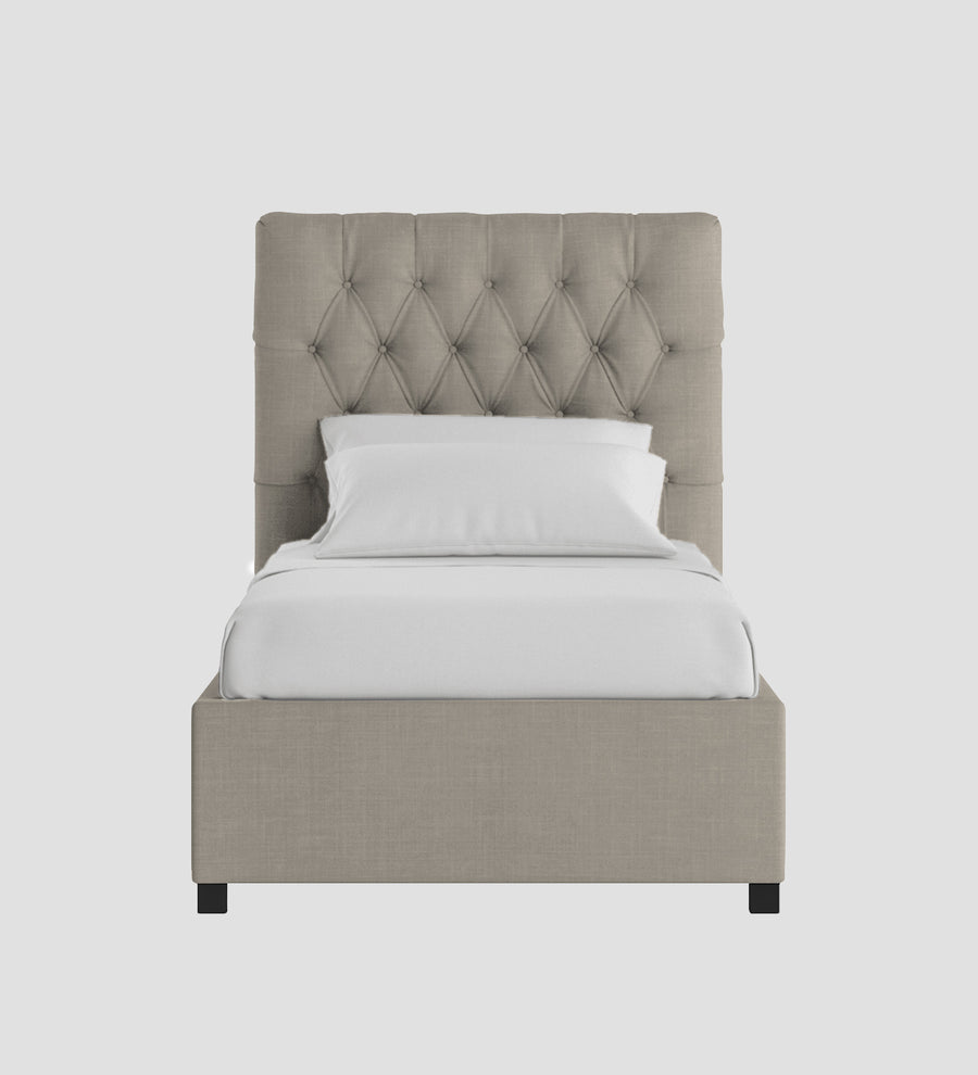 Isko Fabric Upholstered Single Size Bed In Ash Grey Colour With Box Storage - Febonic Living