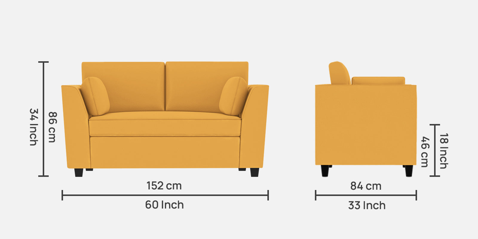 Bristo Velvet 2 Seater Sofa in Turmeric yellow Colour With Storage