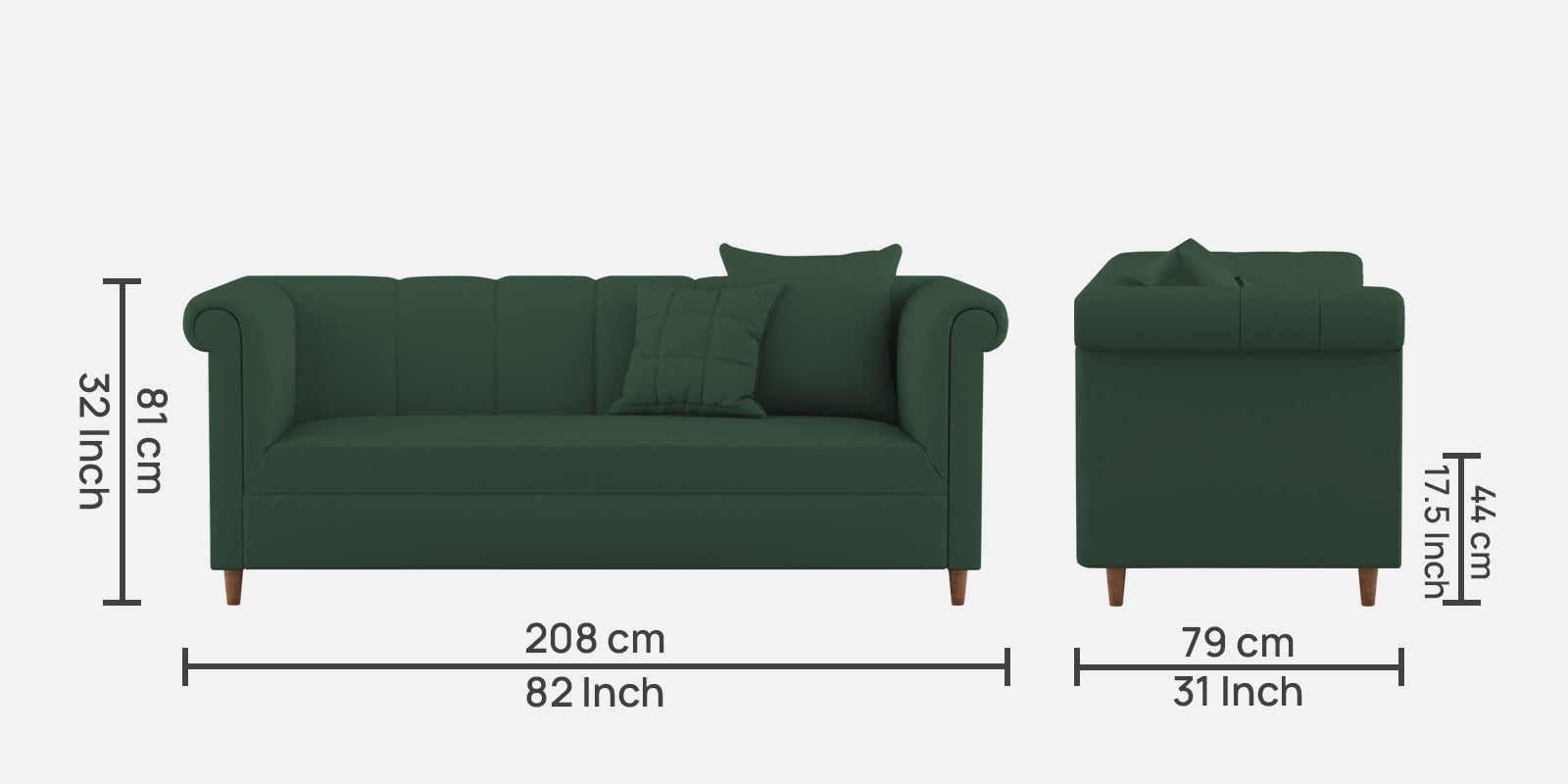 Rubi Velvet 3 Seater Sofa in Amazon Green Colour