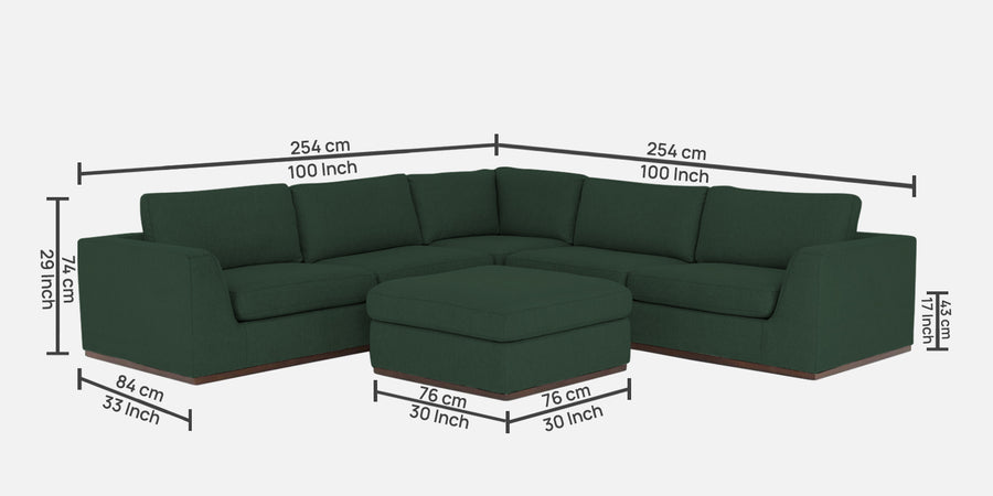Freedom Velvet 6 Seater Lhs Corner Sofa In Amazon Green Colour With Ottoman - Febonic Living
