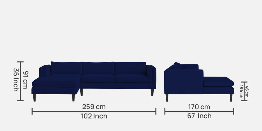 Jasper Velvet Rhs Sectional Sofa 3 Lounger In Dark Blue Colour - Febonic Living