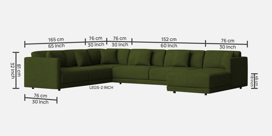 Carlin Fabric Lhs 8 Seater Sectional Sofa In Olive Green Colour - Febonic Living