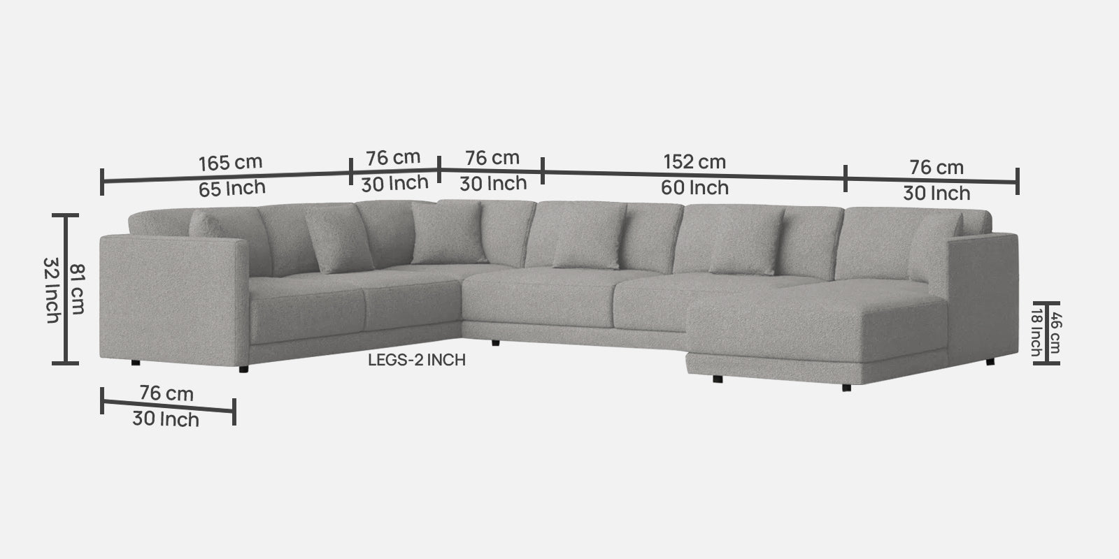 Carlin Fabric LHS 8 Seater Sectional Sofa In Lit Grey Colour