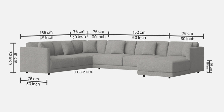 Carlin Fabric Lhs 8 Seater Sectional Sofa In Lit Grey Colour - Febonic Living