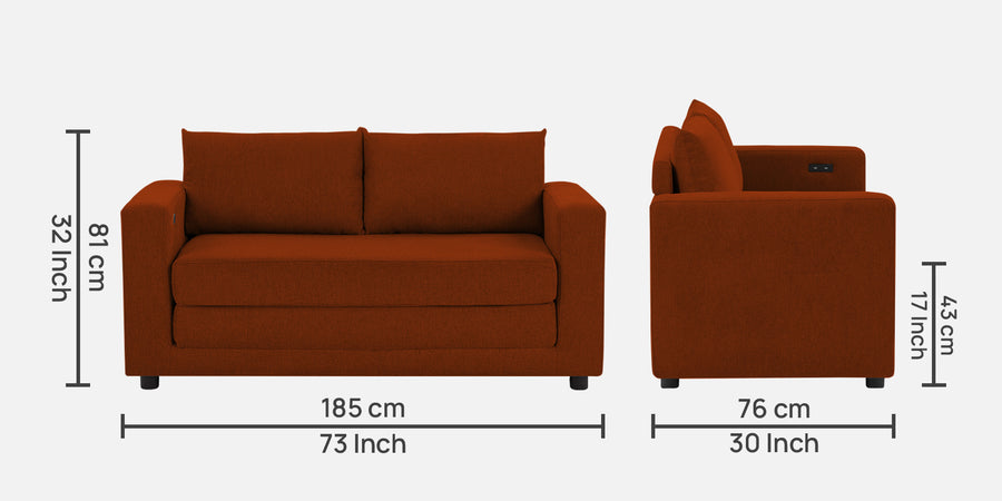 Roman Fabric 3 Seater Foldable Sofa Cum Bed In Burnt Orange Colour With Usb Port - Febonic Living