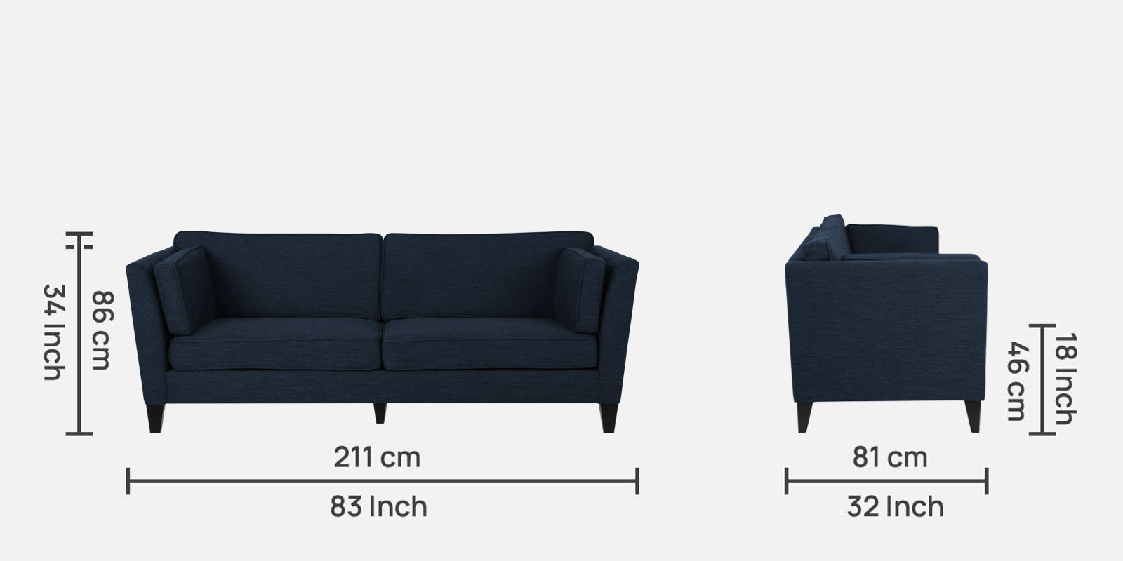 Nigar Fabric 3 Seater Sofa in Denim Blue Colour