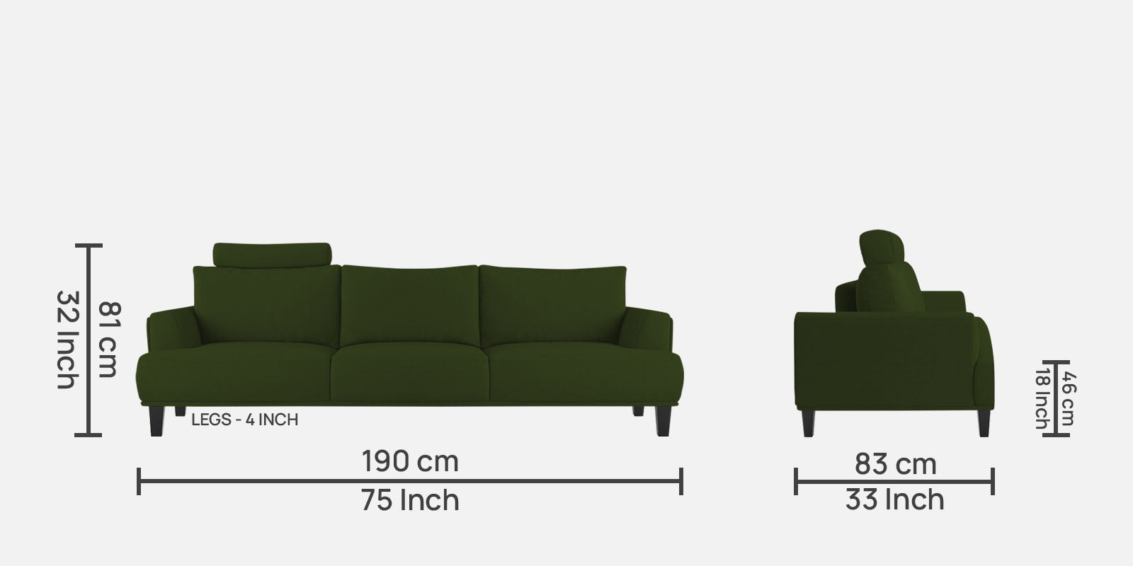 Como Fabric 3 Seater Sofa in Olive Green Colour