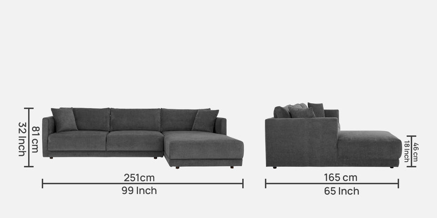 Northern Fabric Lhs Sectional Sofa 3 Lounger In Charcoal Grey Colour - Febonic Living