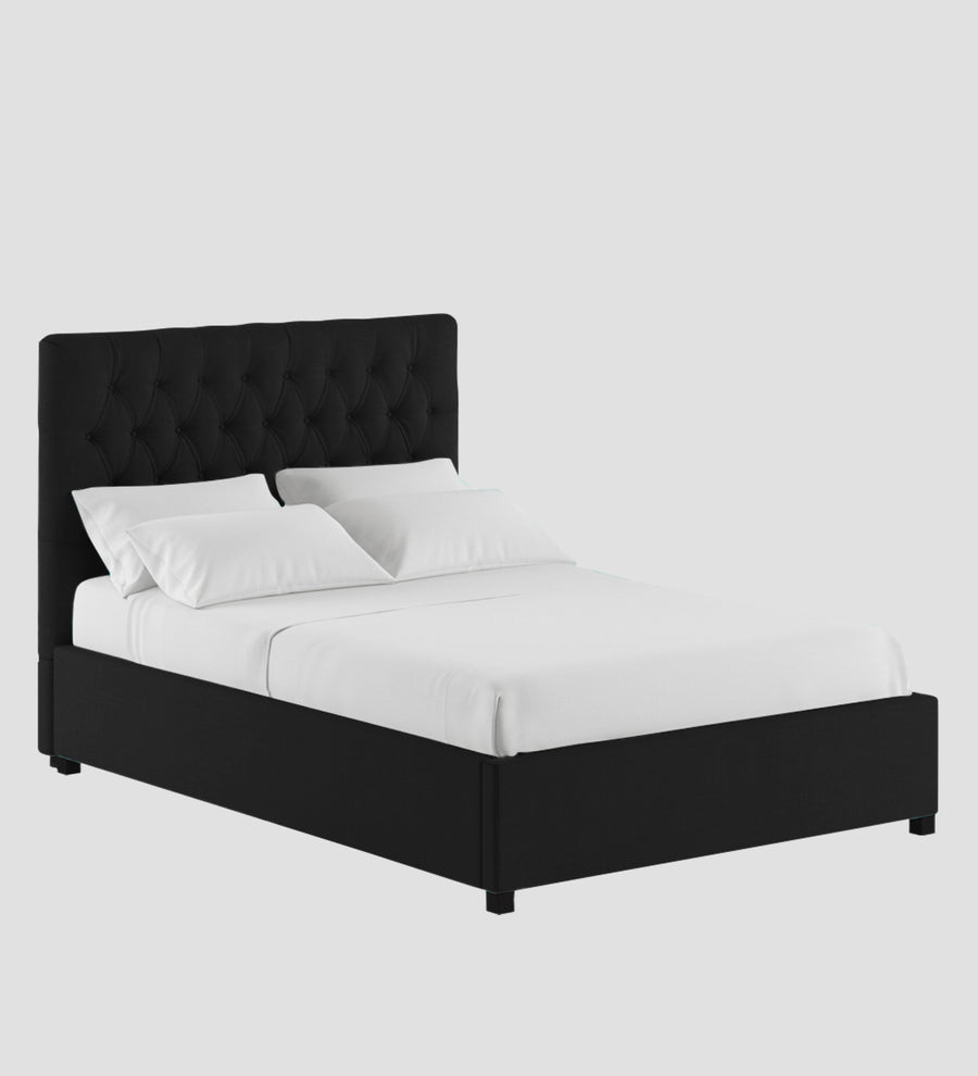 Isko Fabric Upholstered King Size Bed In Zed Black Colour With Box Storage - Febonic Living