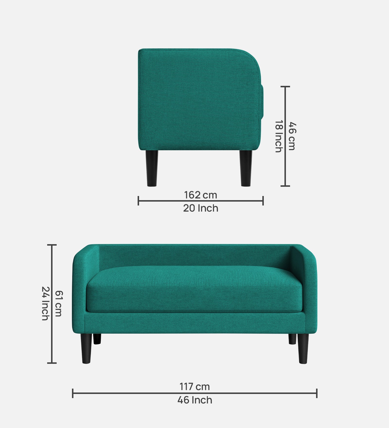 Maya Fabric Bench In Sea Green Colour