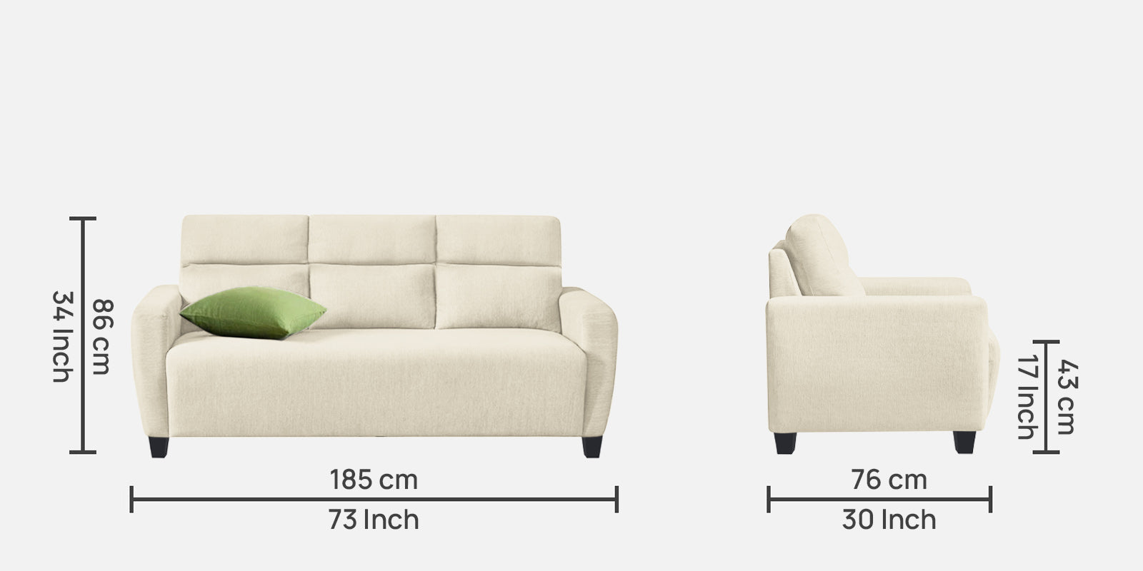 Bakadi Fabric 3 Seater Sofa in Ivory Cream Colour